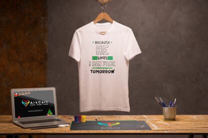 Because He Lives - White Unisex T-Shirts - ArkCart Originals - Image 3